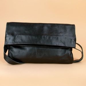 Sseko Designs Black Foldover Crossbody Bag, Sheepskin Leather